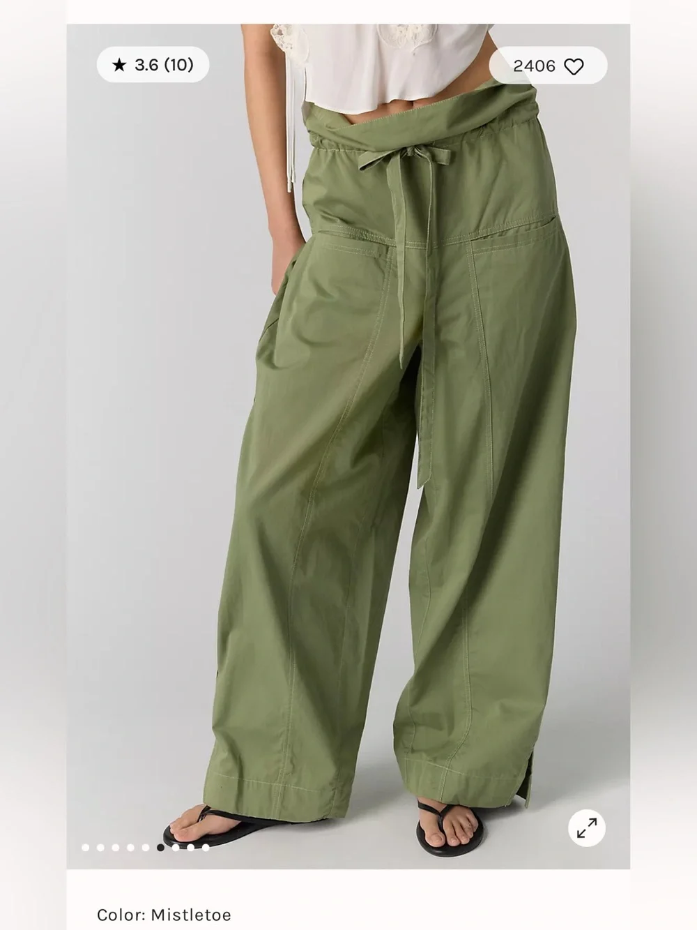 Free People NEW Paperbag Waist Pants in Mistole Green